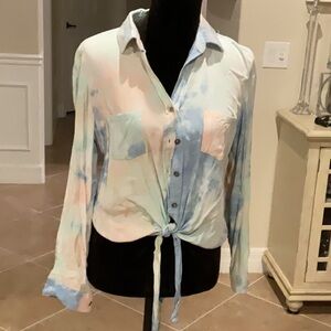 Spoon Jeans tie dye button down, tie bottom top, size M